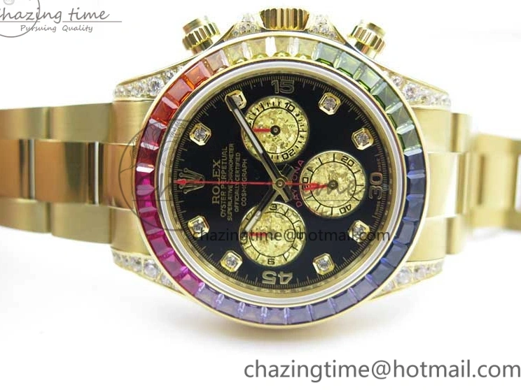 MiroTime 0306 Daytona 116589RBOW YG Rainbow Crystal BLF Best Edition Black Dial on YG Bracelet A SmoothTexture 3175